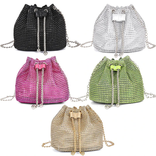 Luxury Rhinestone Bucket Bag Fashion Chain Shoulder Crossbody Bag For Women Personality Versatile Temperament Shoulder Bag