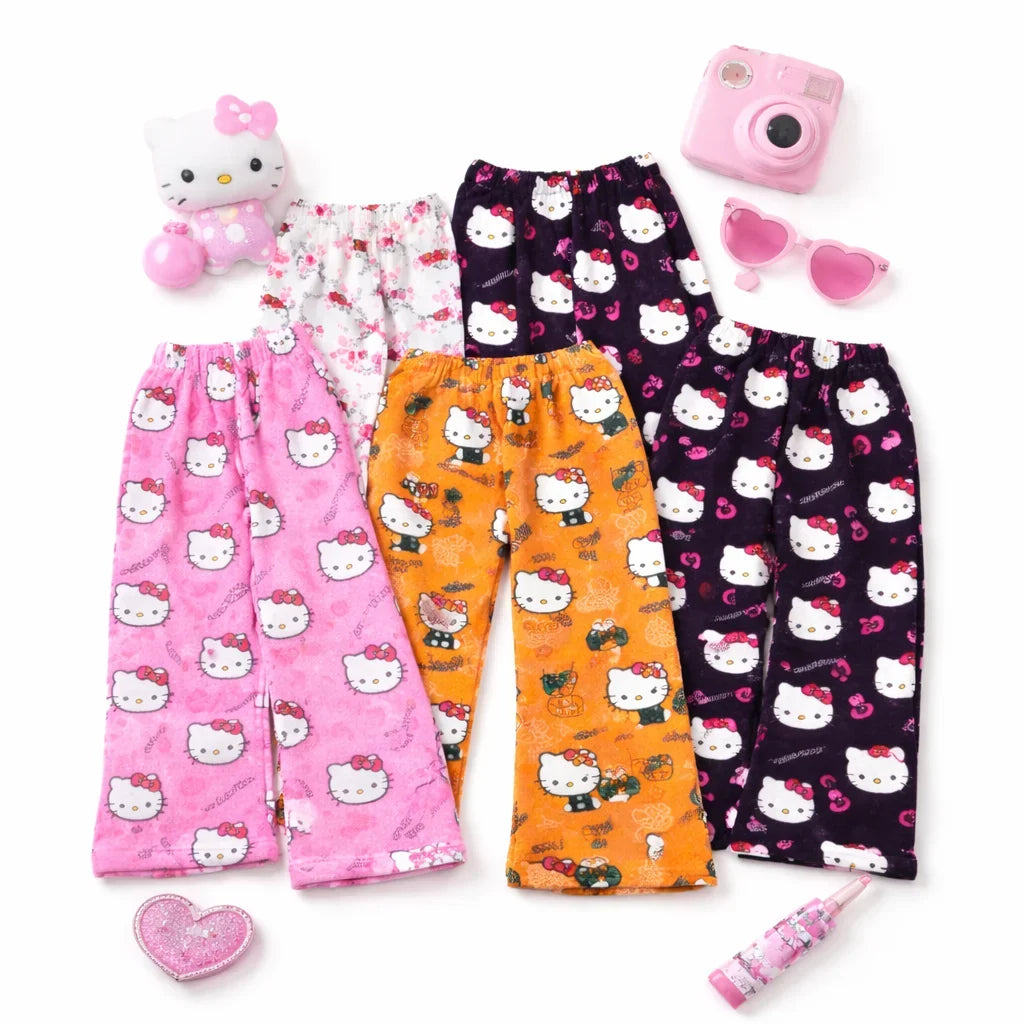 Hello Kitty Fleece Coral Pajama Pants Soft Trousers Women Casual Home Trousers Anime Cartoon Birthday Gift