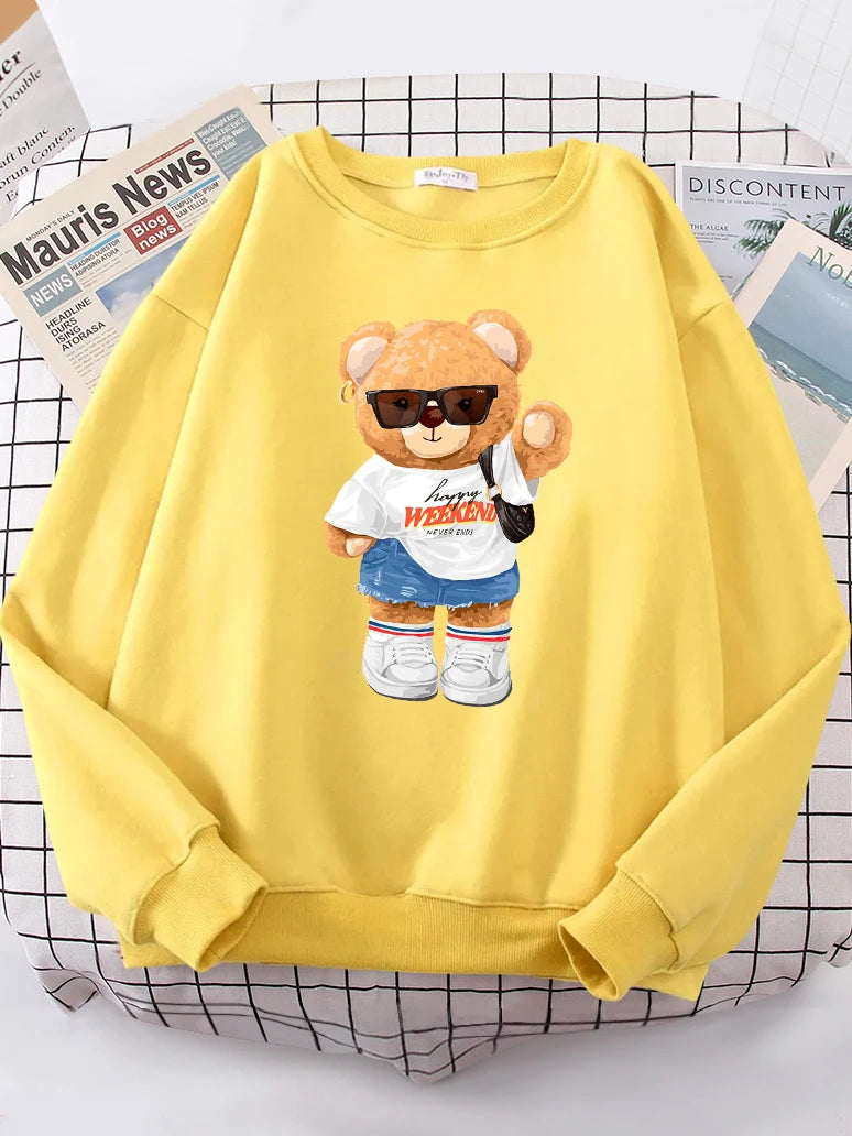 A Young Teday Bear Girl Full Of Vitality Cute Hoodie Women Street Fleece Hoody Hipster Loose Sweatshirt hip hop Oversized Tops