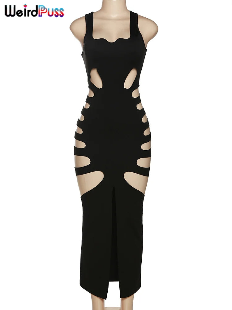 Hollow Sleeveless Split Maxi Bodycon Dress — Women's