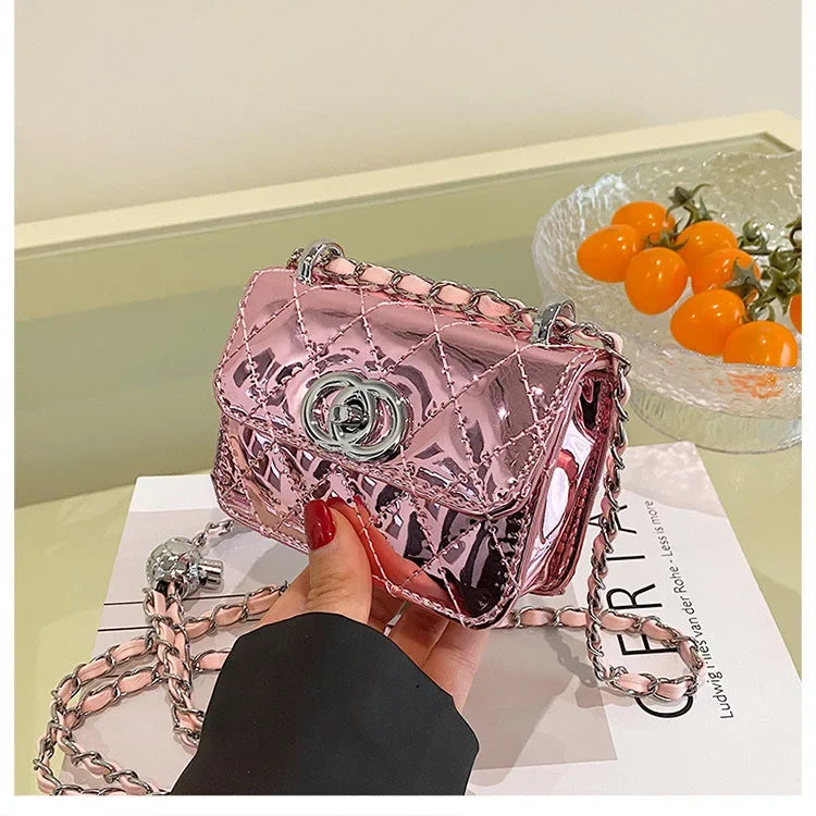 2025 New Arrival Eye - Catching Laser - Patent Mini Crossbody with Gleaming Glossy Chain Strap, Convenient Lipstick Holder