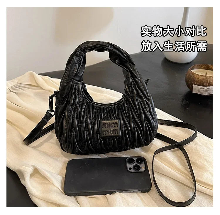2025 New! Women's Niche Pleated Dumpling Bag – Mini Portable, Summer Trendy, Lightweight Fabric & Easy-Carry Messenger