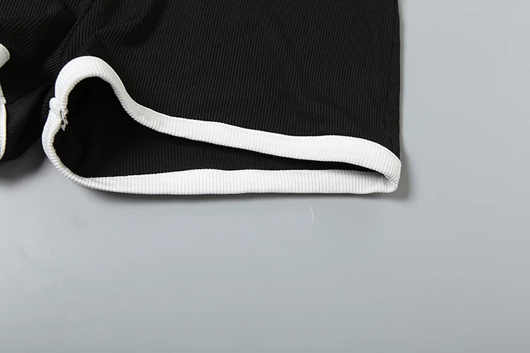 Weird Puss Ribbed Patchwork 2 Piece Set Women Single-Breasted Sleeveless Tops+Stretch Shorts Daily Casual Trend Classic Outfits