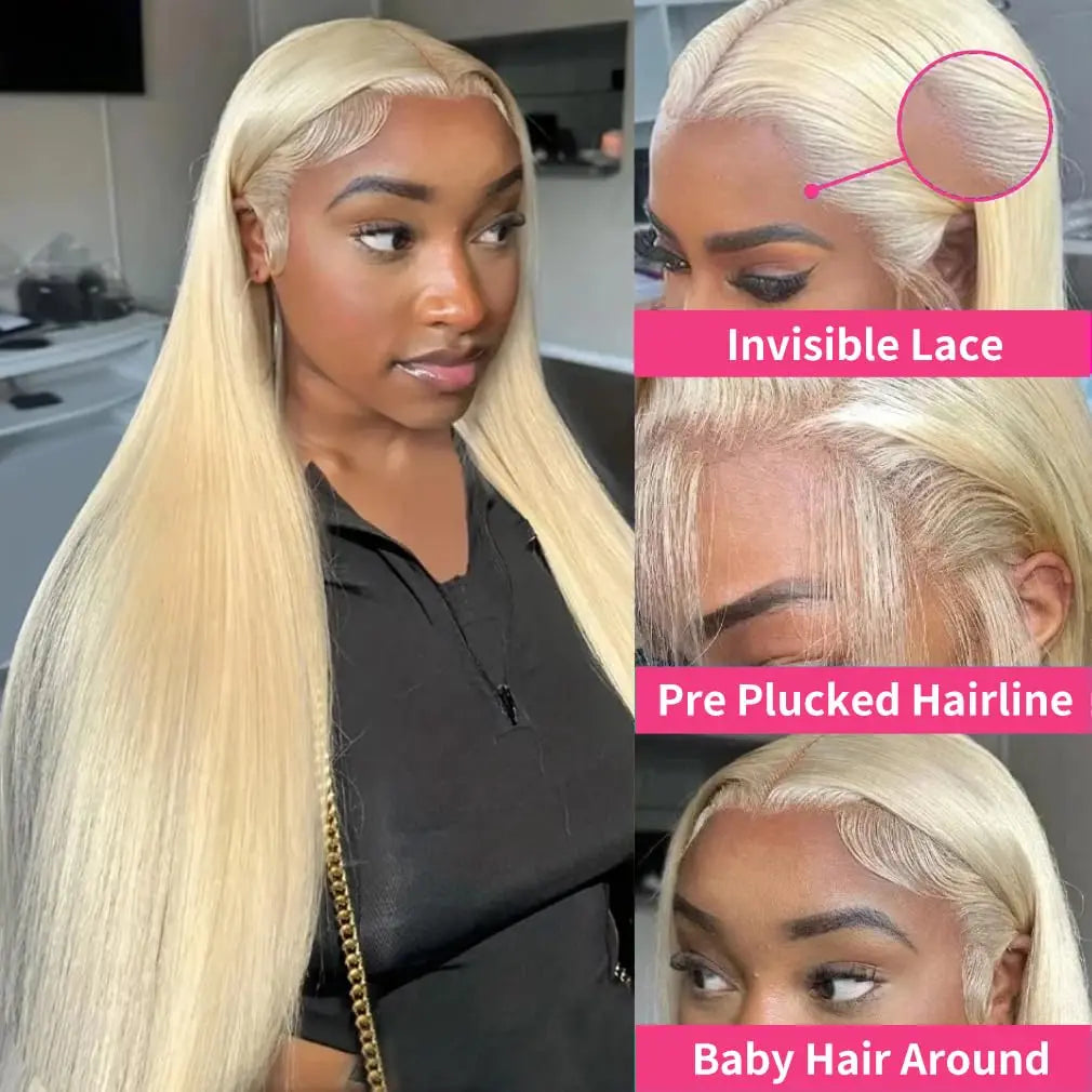 30Inch 13x6 Lace Front Human Hair 200 Density  613 Blonde Straight Lace Front Wig Human Hair Pre Plucked Blonde Wigs For Women