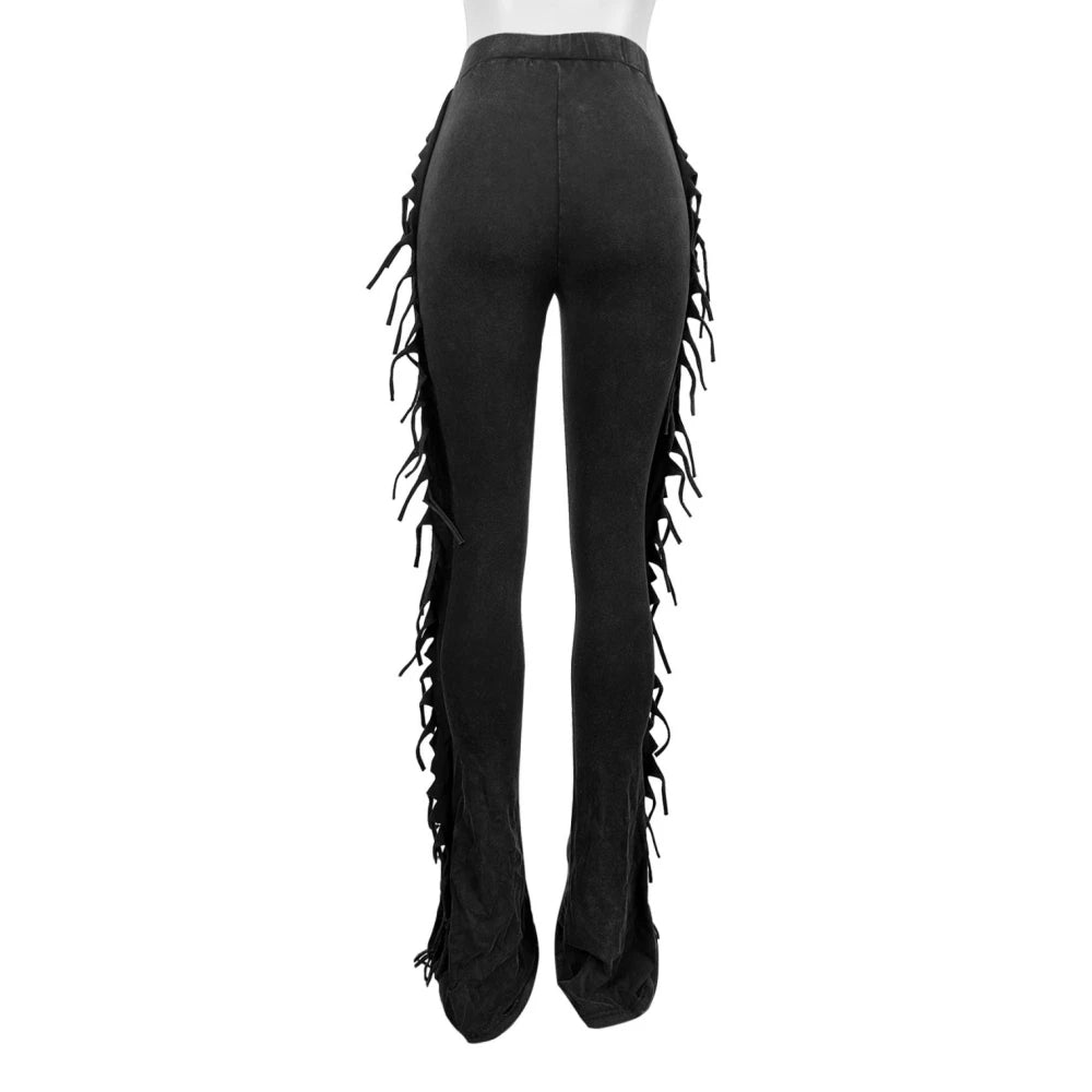 HLJ&GG Y2K American Vintage Letter Print Two Piece Sets Women V Neck Short Sleeve Slim Crop Top And Tassels Skinny Pants Outfits