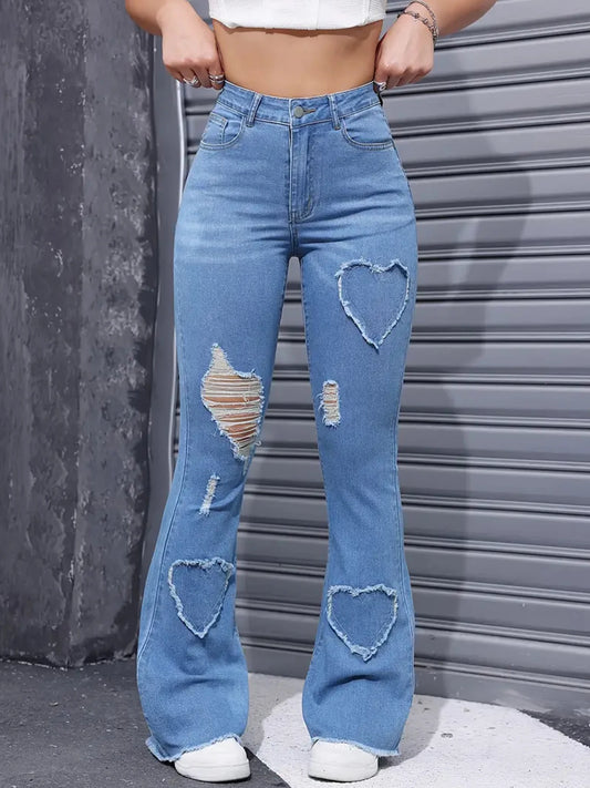 2025 Women's New Distressed Jeans, Embroidered Patch Fabric, High Elasticity, Fashionable and Versatile, Comfortable jeans Women