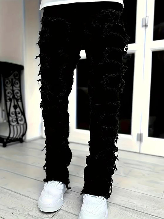 Y2k hip-hop style fringed jeans, men's casual street style stretch jeans