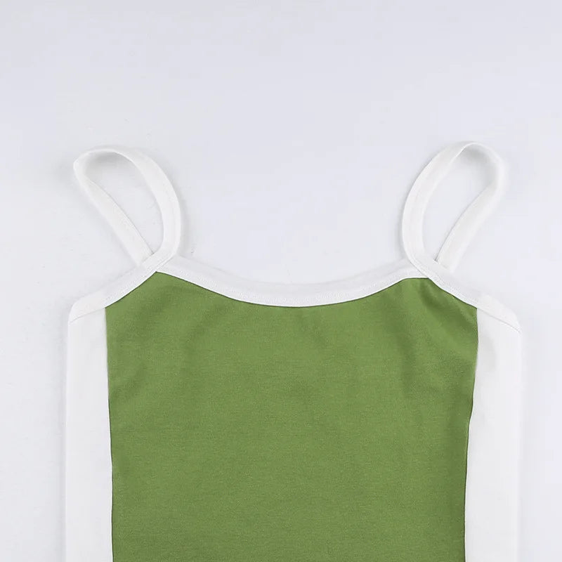 Sleeveless Knitted Crop Tops Green Sexy Basic Patchwork Summer Casual Cami Backless Y2k Vintage Tank Top Women
