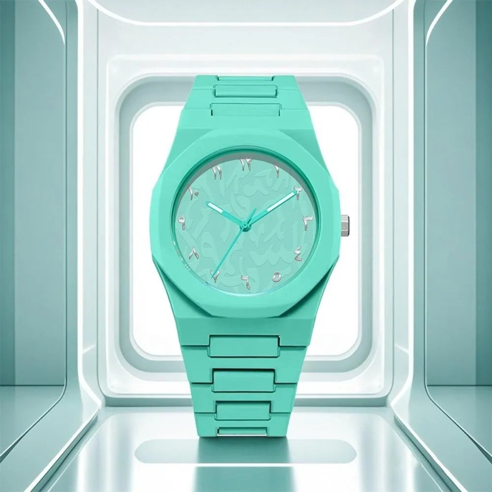 Arabic Dial Waterproof Watch Round Dial Plastic Strap Business Watch Color Strap Exquisite Design Couple Watch Casual Wear