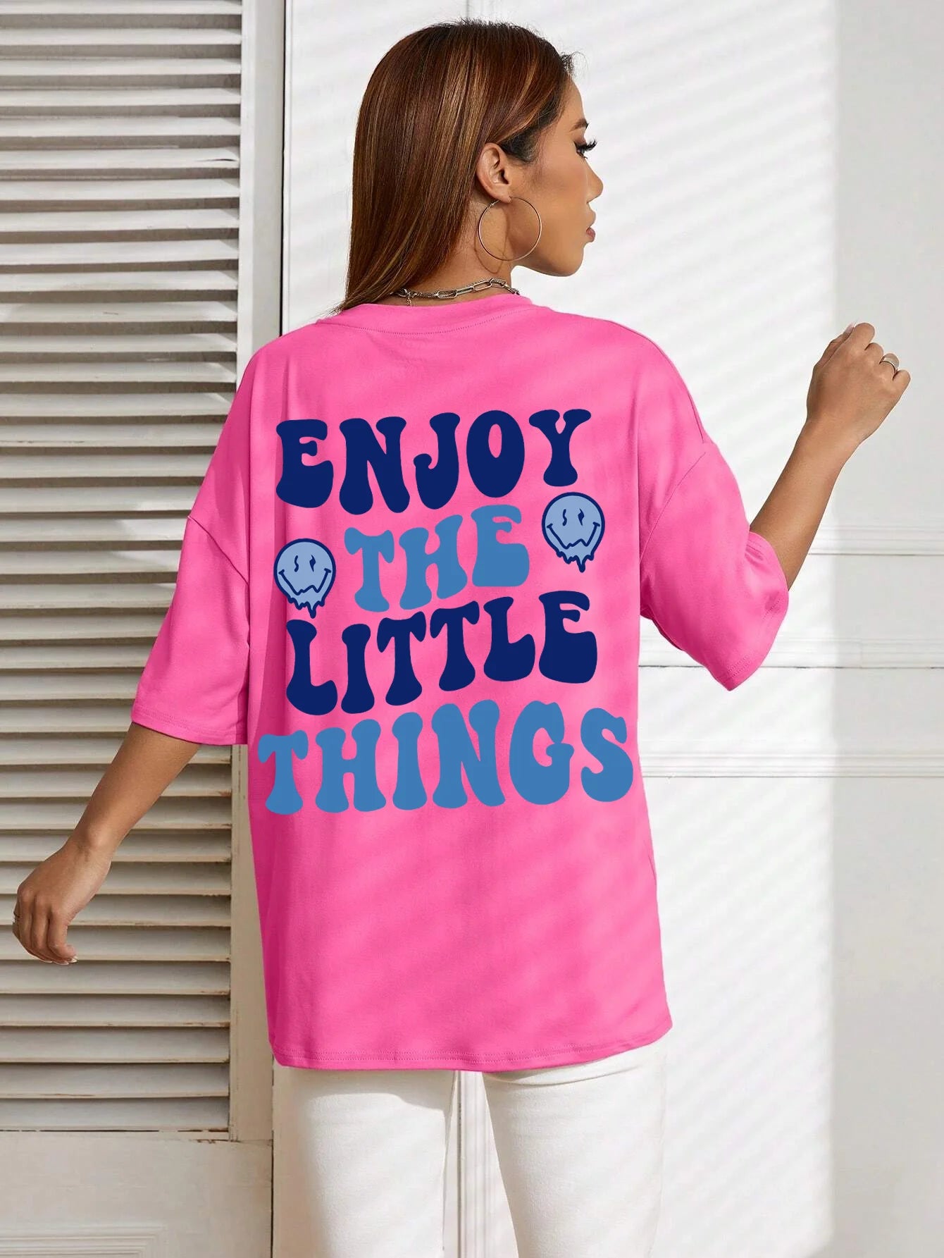Enjoy The Little Things  Slogan Letter Printed Women T-Shirts Loose Oversized Clothing Personality Street Casual Short Sleeves