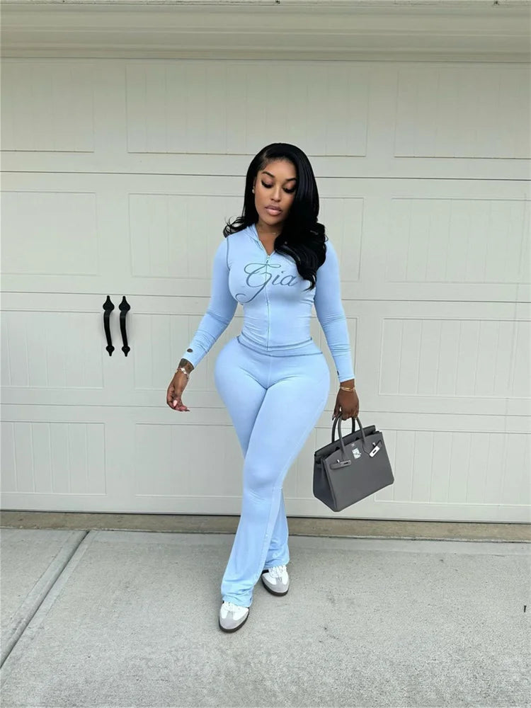 2025 Spring Fashion New Casual Women's Sets Long Sleeve Zipper Hoodie Tops and Pants Streetwear White Two 2 Piece Set Outfits