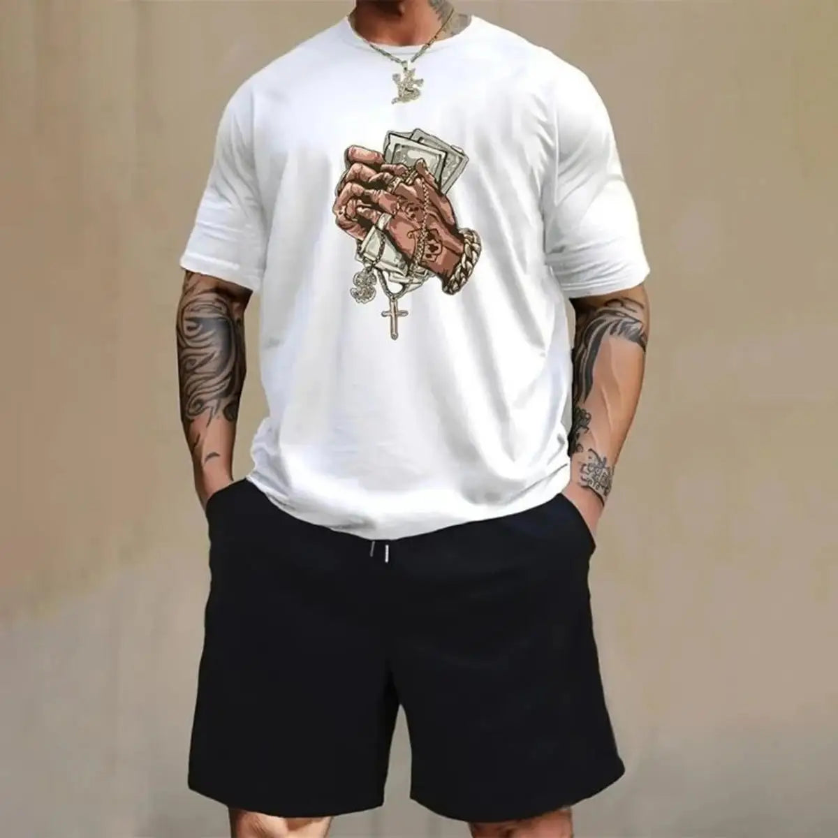2025 New Fashionable Letter Printed Men's Short Sleeve Summer Fresh Men's Sports Fitness T-shirt Loose Round Neck Top