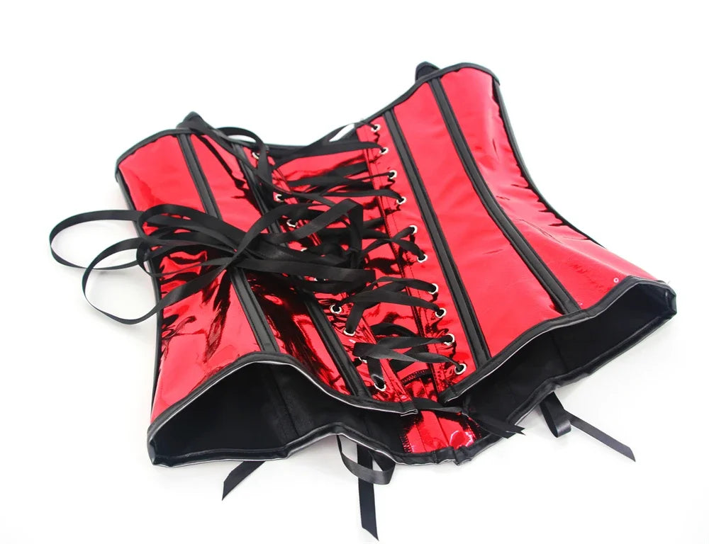 Faux Leather Corset Set Women's Steampunk Gothic Cosplay Game Armor Outfit Sexy Bustier Tops Nightclub Rave Costume