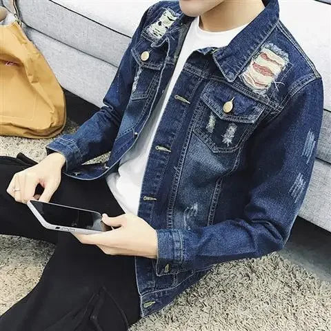 Button Short Casual Slim Cowboy Coat for Men Korean Popular Clothes Denim Jackets Man Loose New In Designer Branded Rock Lxury