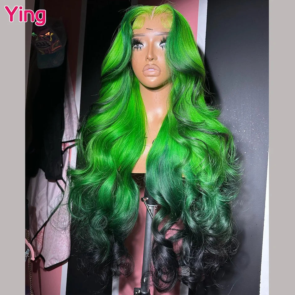 200% Green Black 13x6 Lace Front Wigs 32in Body Wave Human Hair Wigs Omber Colored 13x4 Lace Fronal Wigs  For Women Pre Plucked
