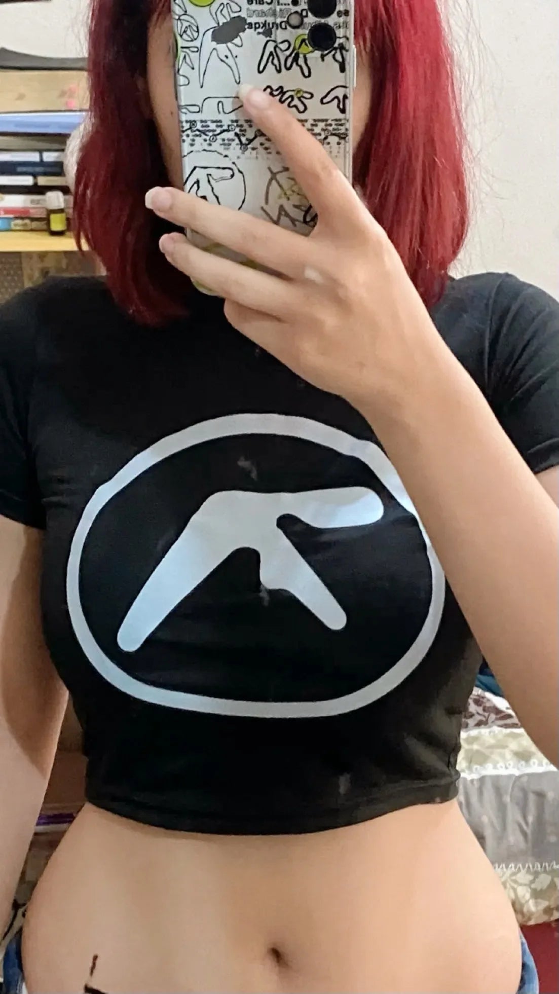 Punk Aphex Twin Print T-Shirt Oversize Hip Hop Women Streetwear Harajuku Crop Top Baby Tee Goth Summer Grunge Gothic Clothes Y2k
