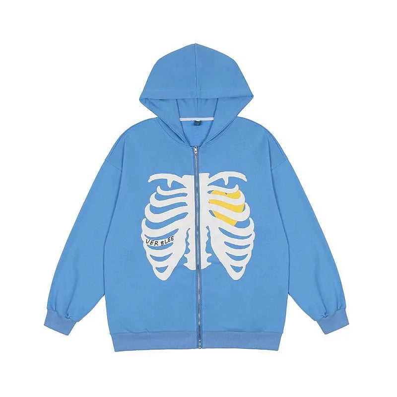 Y2K Zip Rhinestone Women Hoodie 2025 Oversized Hoodies E-girl Goth Punk Jacket Long Sleeve White Sweatshirts Trend Streetwear