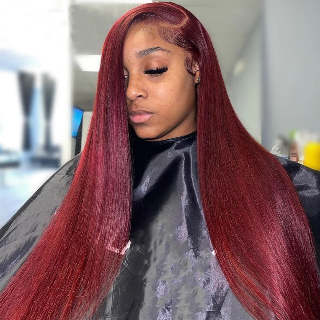 Burgundy 99J Lace Front Wig 13x4 13x6 HD Lace Frontal Wig Human Hair Pre Plucked Straight Red Colored Wig 4x4 5x5 Closure Wig