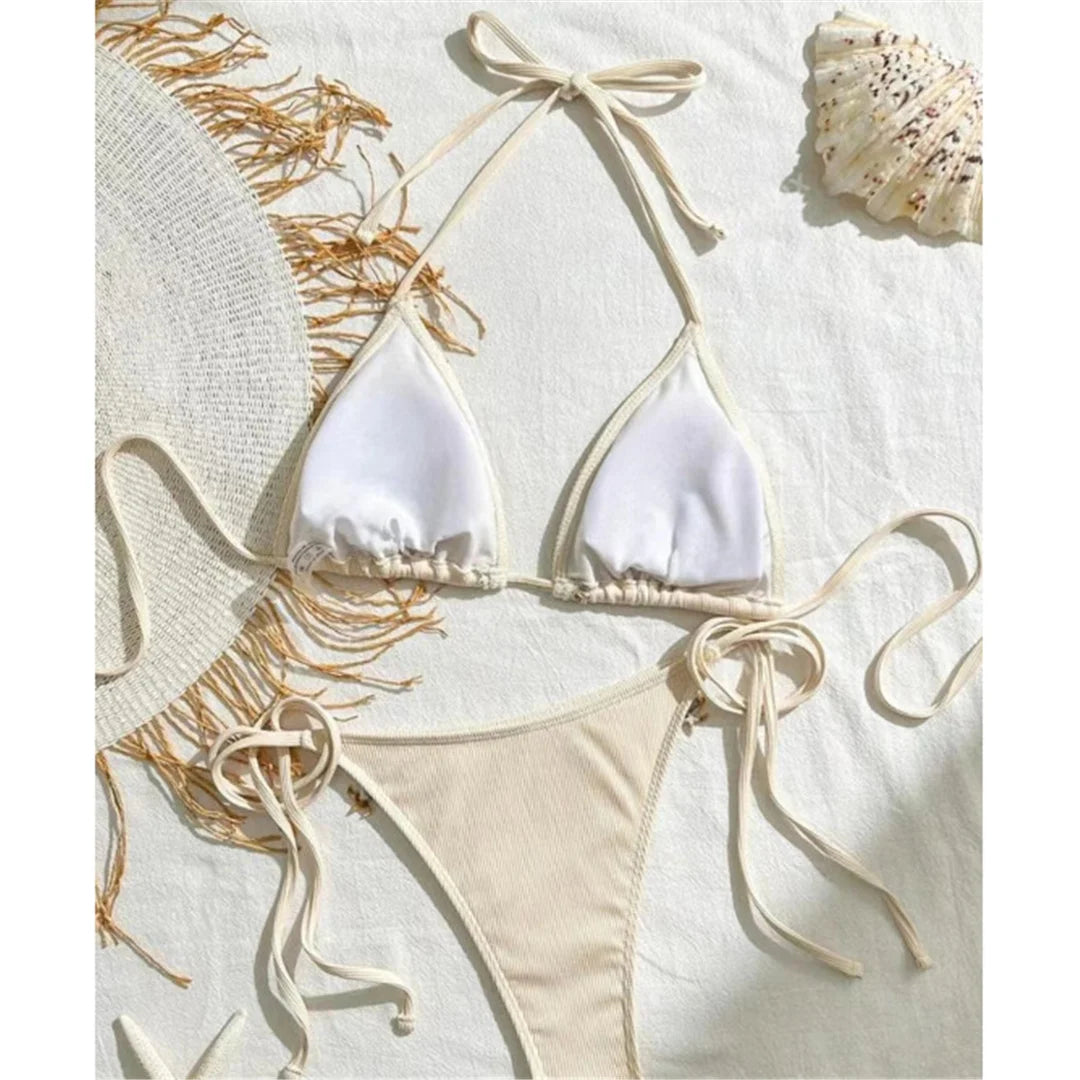 New Splicing Halter Strappy Brazilian Bikini Women Swimwear Female Swimsuit Two-pieces Bikini set Bather Bathing Suit Swim V6024