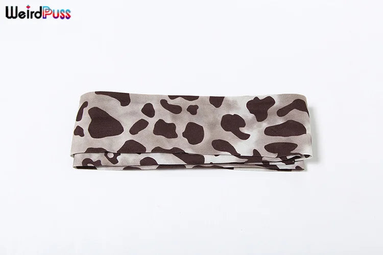 Weird Puss Leopard Print Crop Tops Woman Summer Strapless Ruffles Scarf Collar Trend Sexy Party Wild Chic Clubwear Skinny Vest