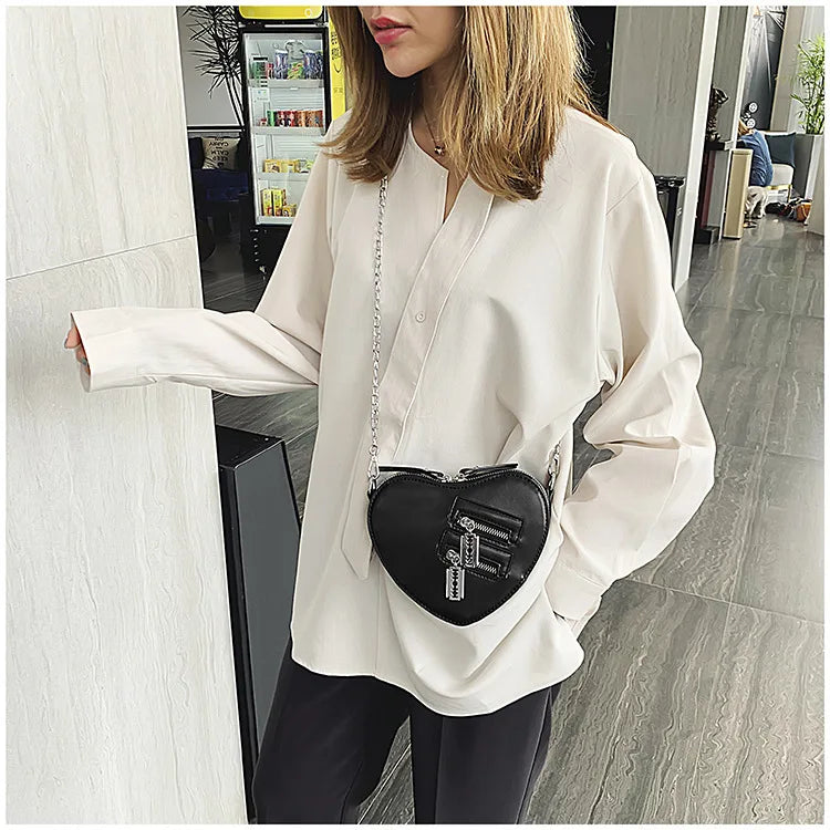 Gothic Heart Blade Zipper Chain Crossbody Bags for Women Girl Casual Shoulder Purses Handbags Techwear Summer Wallet Goth