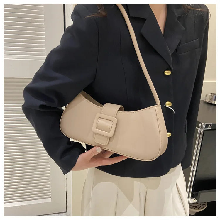 Fashion Solid Women's Shoulder Bag Artificial Leather Square Underarm Bags Ladies Handbags For Daily Used and Gift