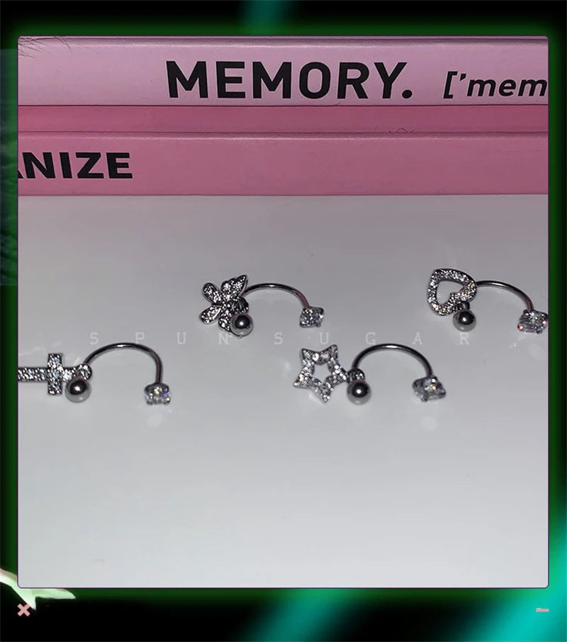 U-shaped Rhinestone 316L Stainless Steel Ring Ear Bone Nail for Women Love Hreat Butterfly Earrings Y2K Hottie Jewelry