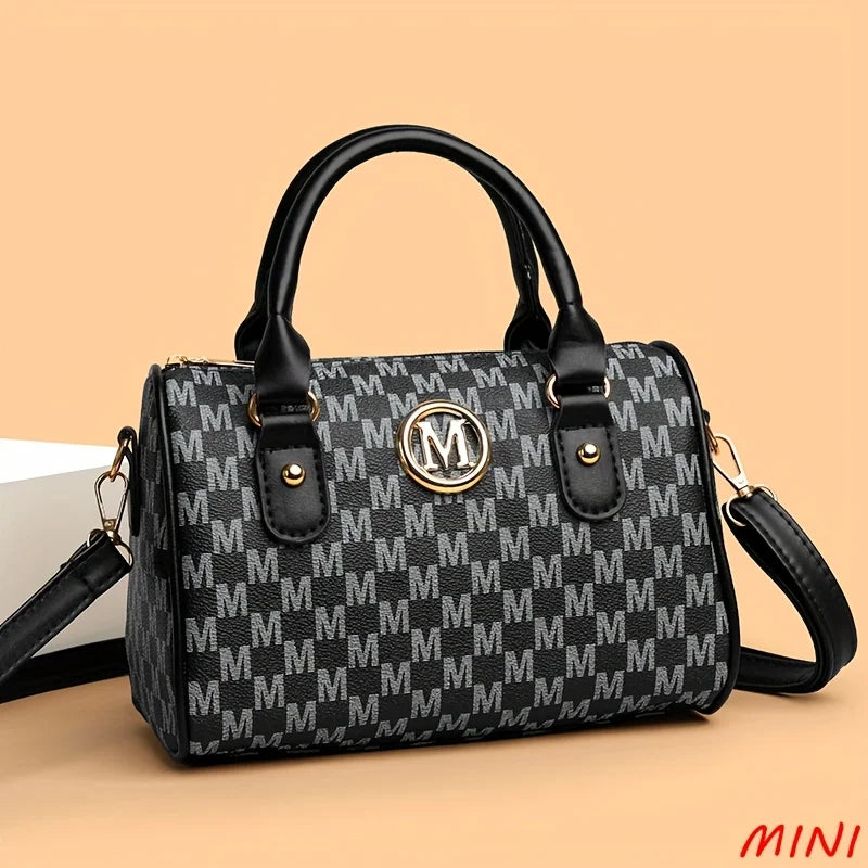 Women's Small Shoulder Crossbody Bag with Golden "M" Design, Synthetic Faux Leather Purse for Work, Travel, Parties & Gifts