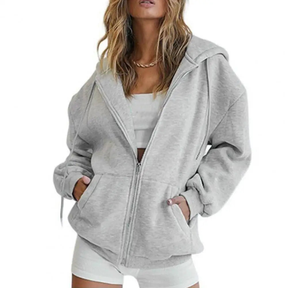 Women Zip Up Hoodies Long Sleeve Oversized Sweatshirt Autumn Fleece Jackets with Pockets Casual Workout Outfits