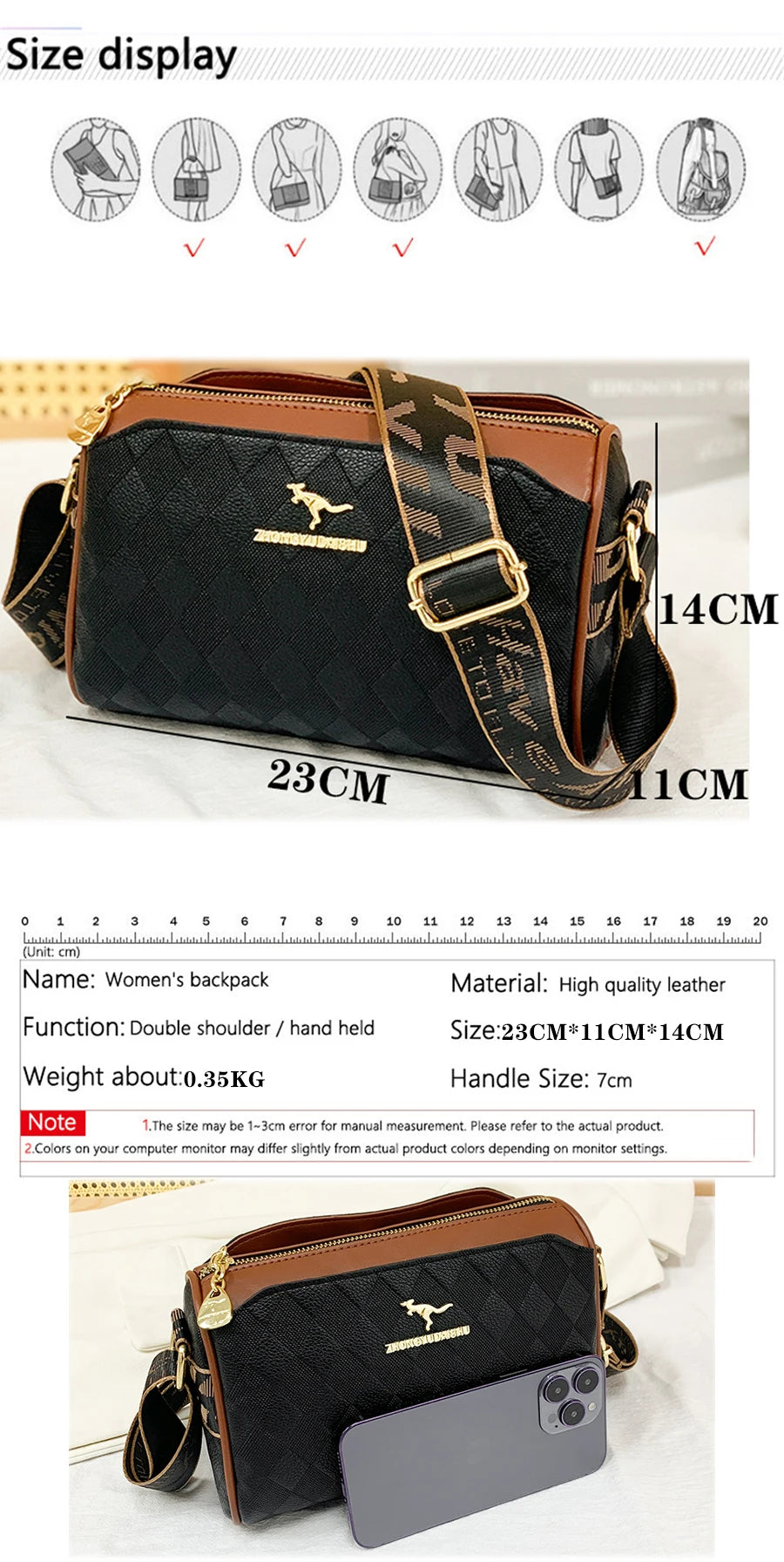 Famous Designer Women Messenger Bag PU Leather Checkered Crossbody Shoulder Bag