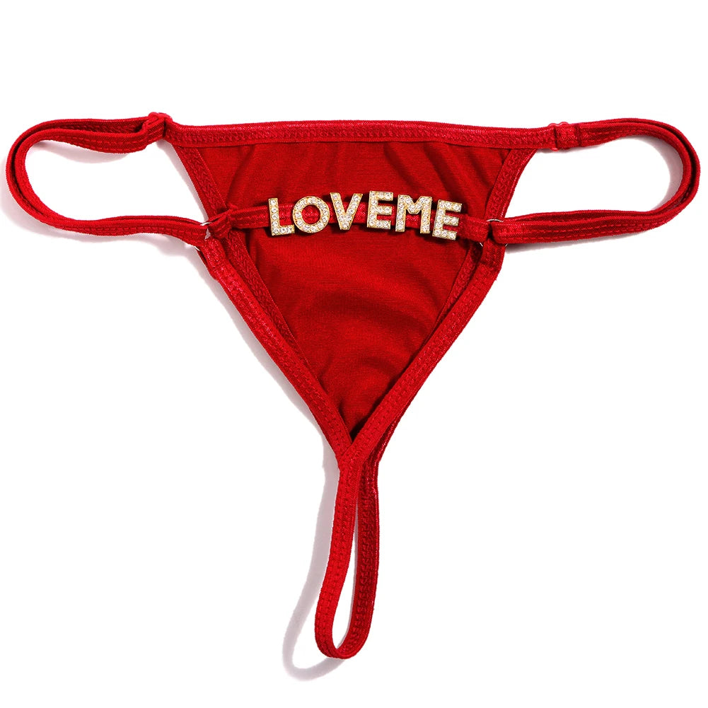 Sexy Solid Color Thong Customized Crystal letter Panties for Women Personality DIY Name Underwear Intimates Girls Gift