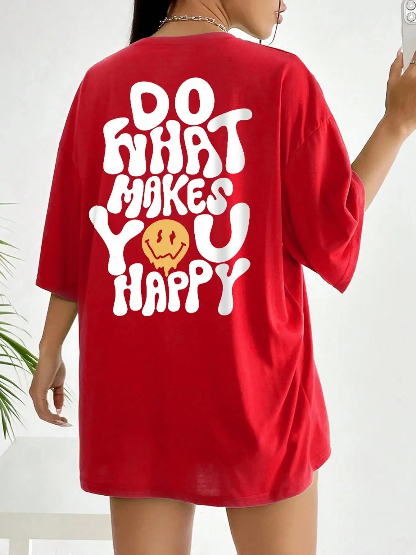 Do What Makes You Happy Funny Letter Graphic T Shirt Women Street Casual Tees Soft Short Sleeve Cotton Oversized Tee Clothes
