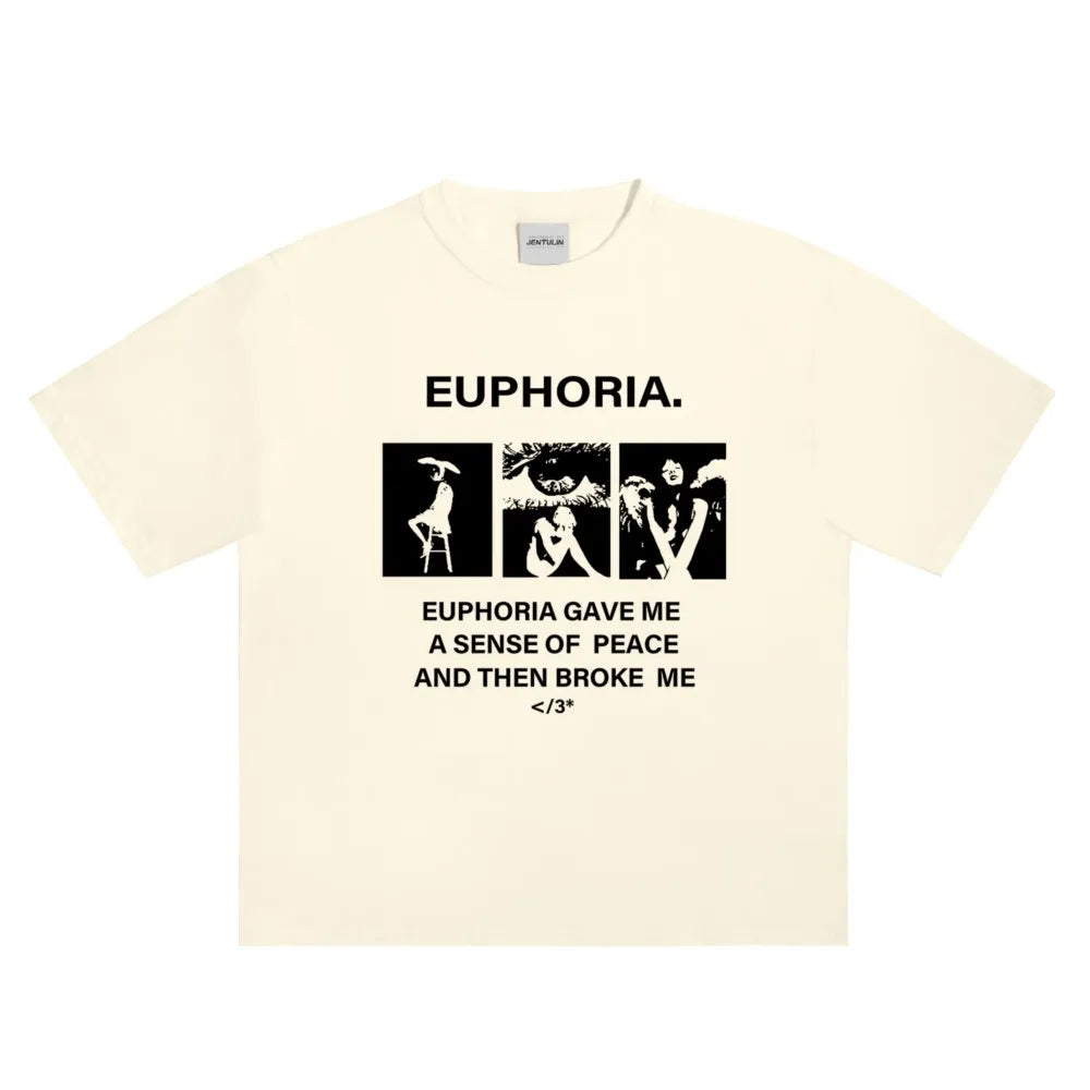Harajuku Oversized Streetwear Women's Clothing EUPHORIA Graphic Print Tshirt Cotton Hip Hop Korean Short Sleeve Top Tee Goth Y2k