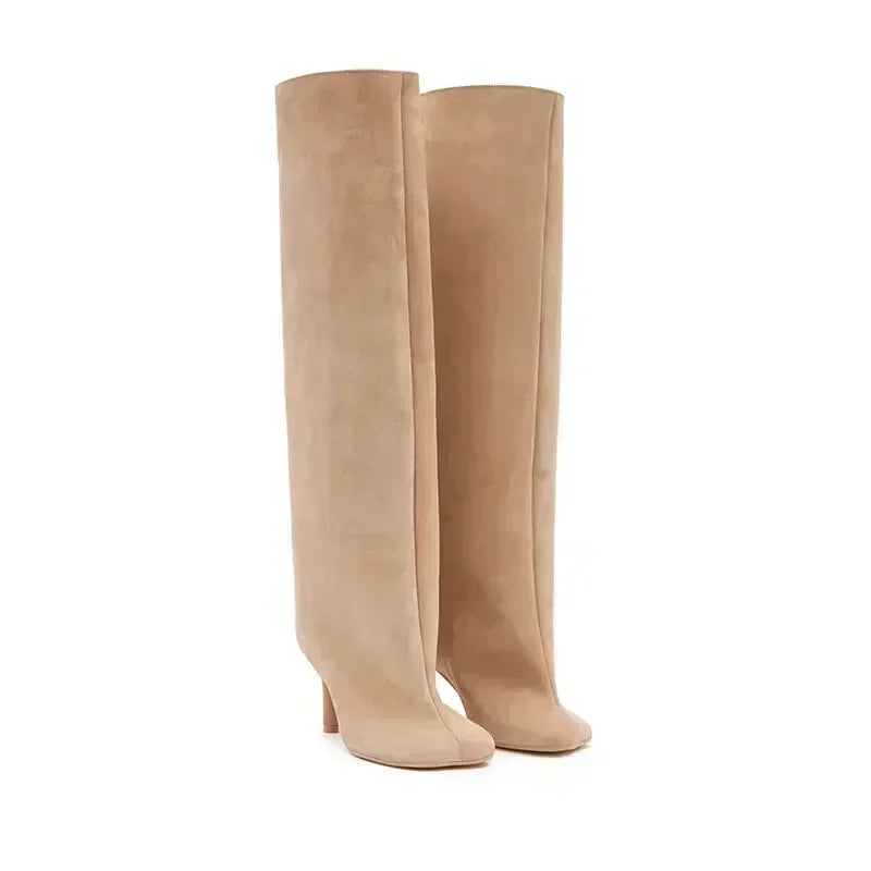 2025Autumn and Winter New 6cm Slim High Heels Knee High Women's Boots Round Toe Fashionable Women's Long Boots Knight Boots