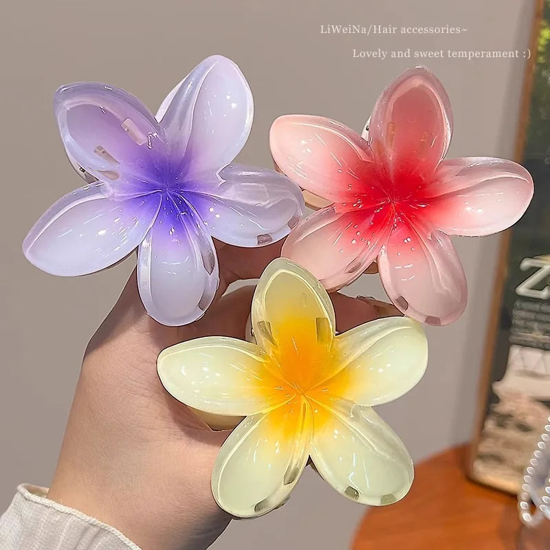 New Hawaiian Gradient Hair Clips Women Flower Hair Claws Shark Hairpins Vacation Beach Style Hairpins Hair Accessories