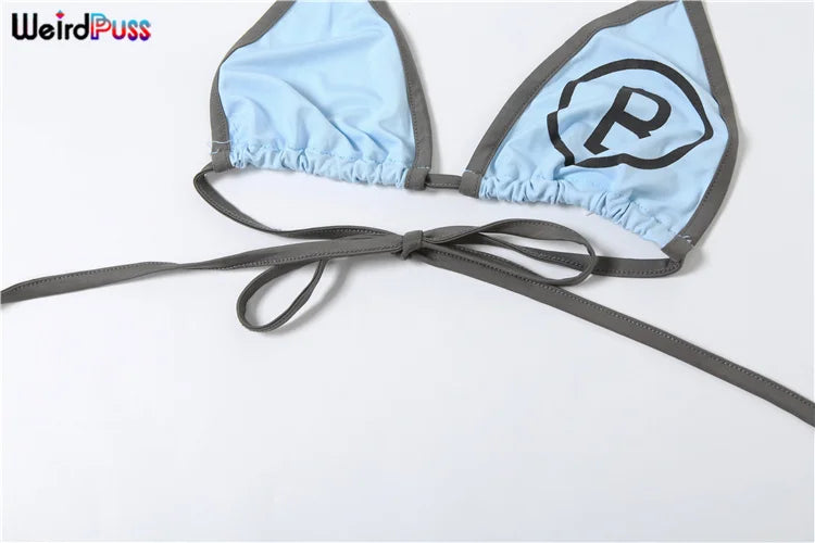 Weird Puss Beach Vacation 3Piece Set Women Letter Print Sexy Summer Bra+Bandage Briefs+Skirts Hipster Midnight Matching Clubwear