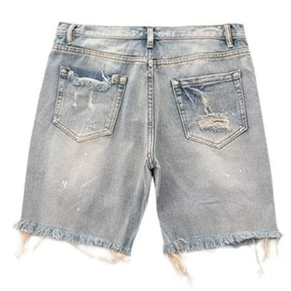 Summer Distressed Shorts Fashion Slim mens Ripped Short Vintage Streetwear