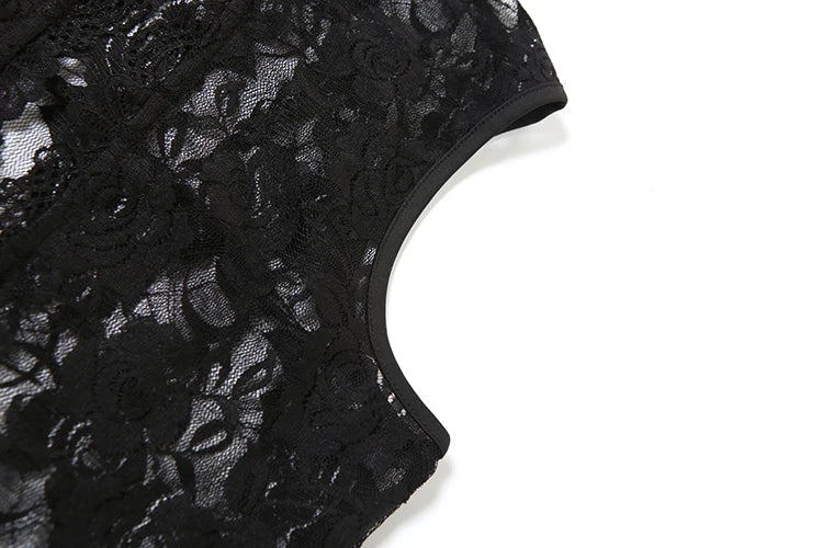 Weird Puss Sexy Solid Dress Women 2025 Summer Sleeveless Lace High Stretch Midnight club Asymmetrical Graphics Metal Knot Slit