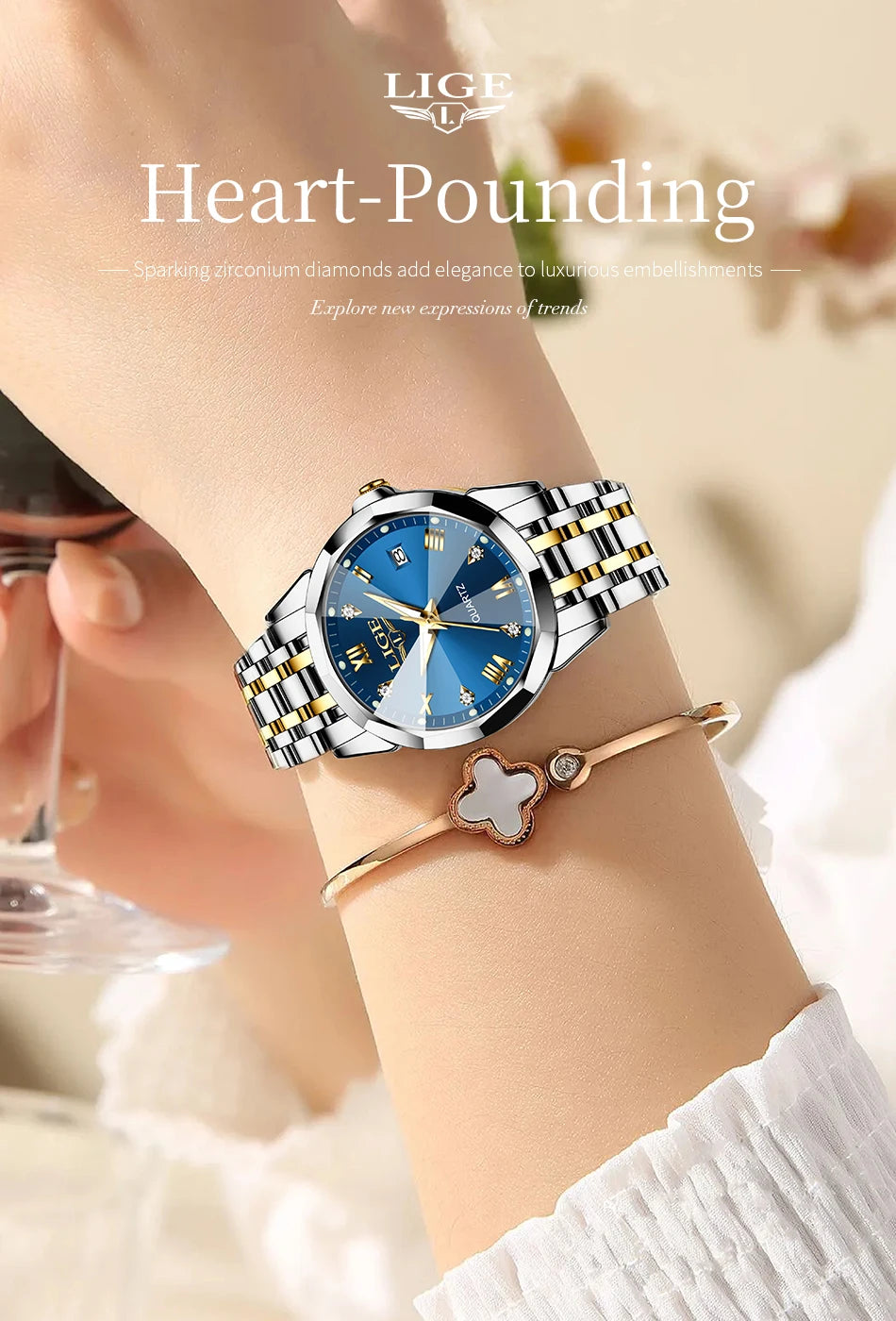 LIGE Elegant Ultrathin Nordic Simple Style Quartz Movement ladies Wristwatch Fashion Stainless Steel Bracelet Belt Watch