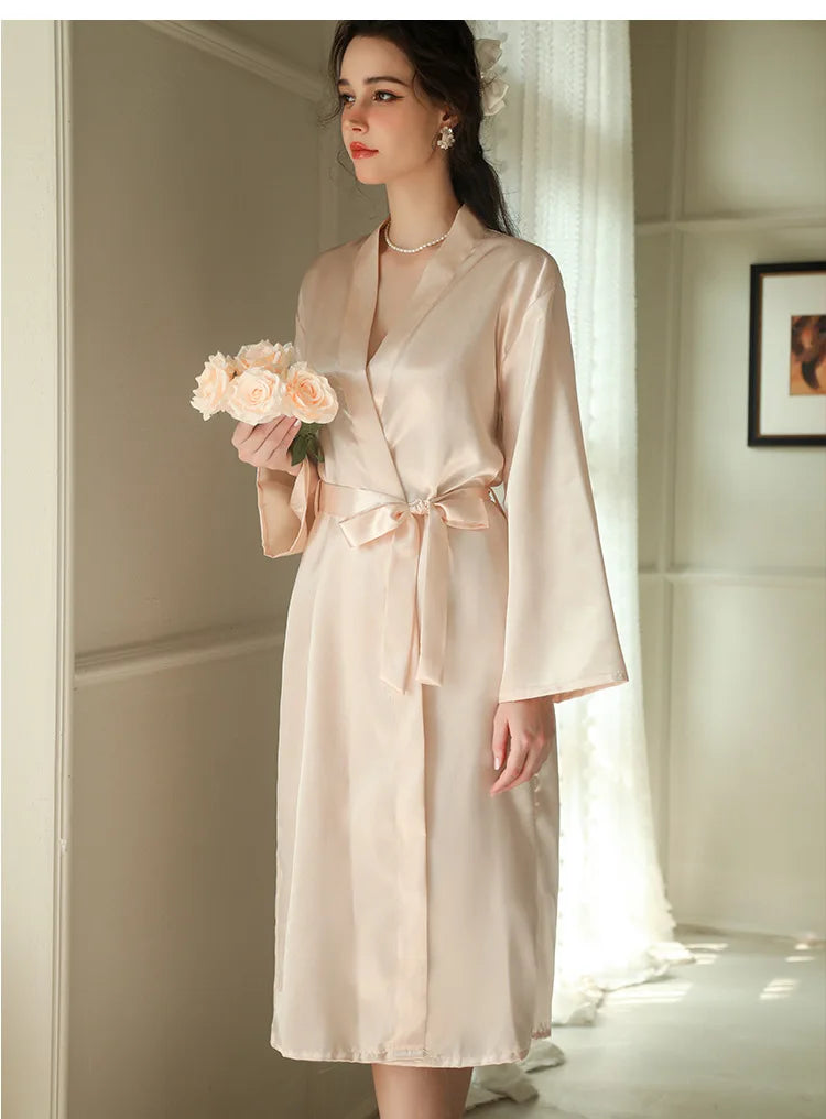 White Silk Satin Bride Bridesmaid Wedding Robe Dress Women's Sleepwear Long Kimono Bathrobe Gown Sexy Loose Home Wear Loungewear