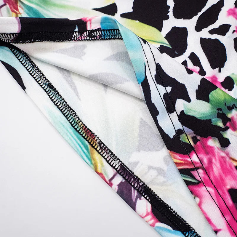 Sexy Nightclub Party Bikini Set with Irregular Round Buckle Printed Backless Short Tight Spring Summer Women's Lingerie Swimwear