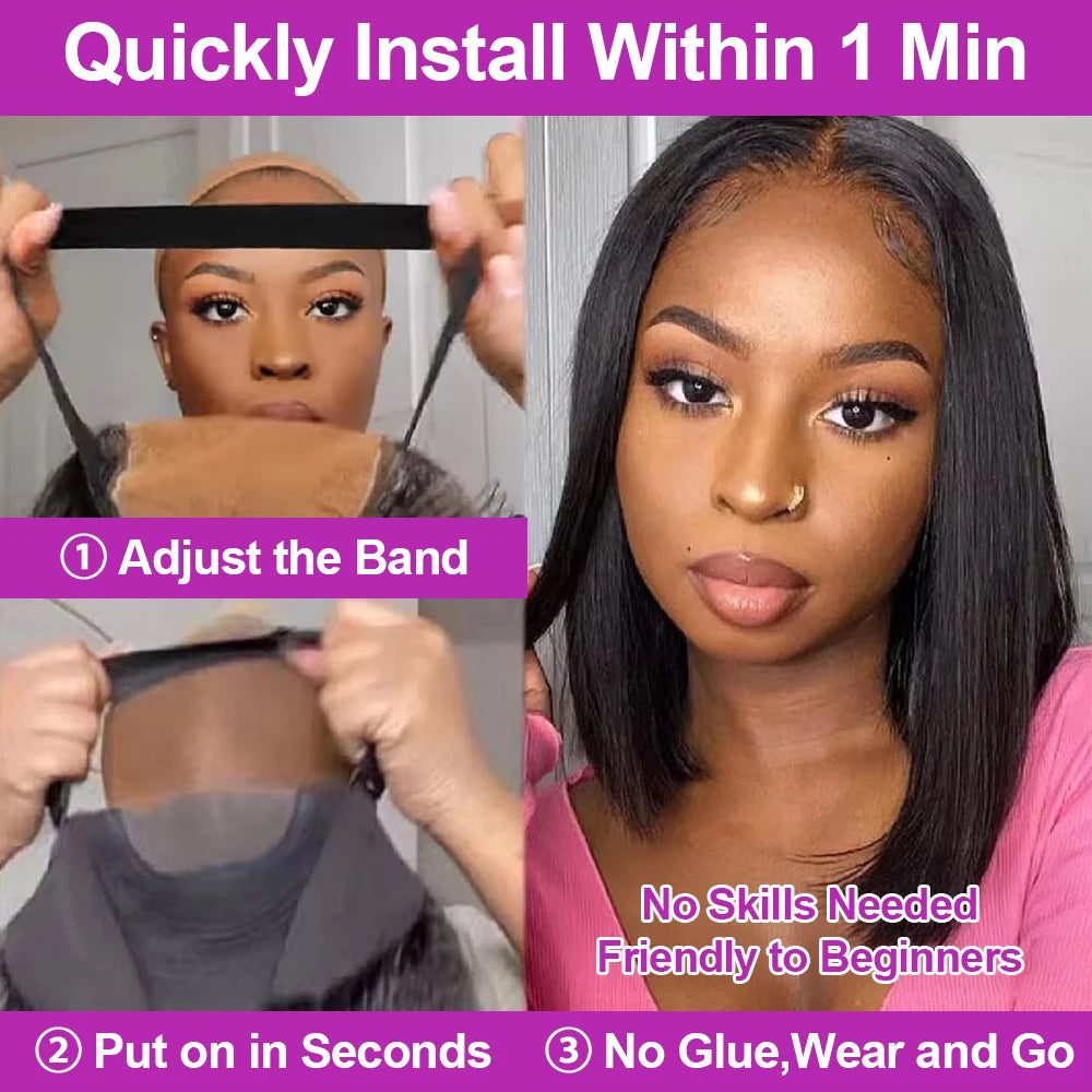 Short Bob Wigs Bone Straight 13x4 13x6 Hd Lace Front Wig Pre Cut 7x5 Glueless Wig Human Hair Ready to Wear And Go 250% Density