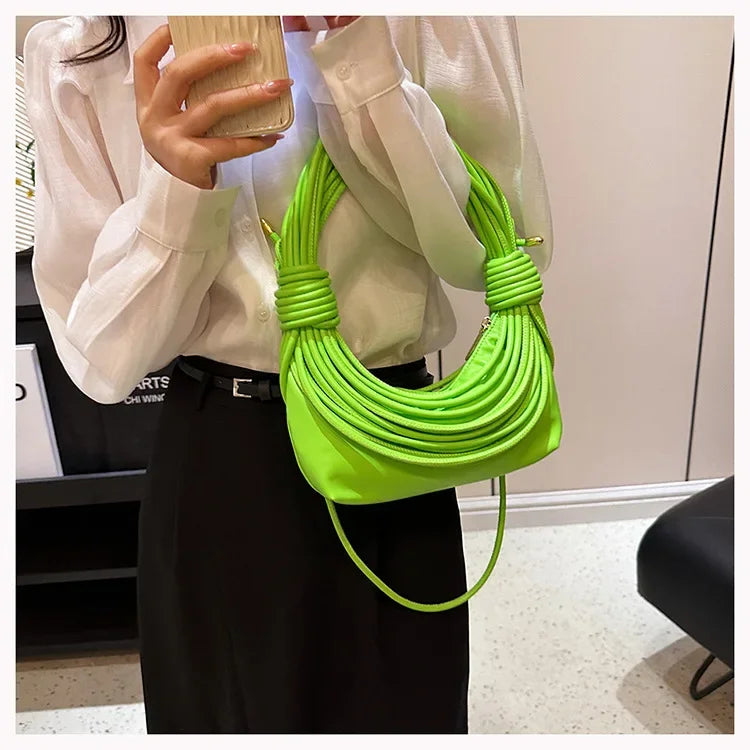 2025 Trendy! Women's Multicolored Woven Knot Handbag - Stylish Crossbody/Top Handle Bag | High-End Texture for Streetwear
