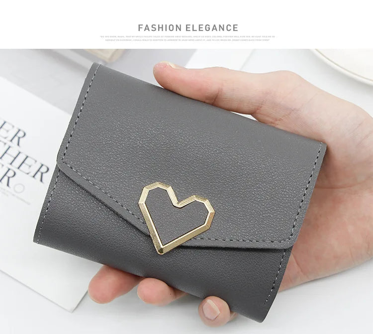 Korean version women wallet short heart-shaped three fold women's wallet multi card slot card bag zero wallet  purses for women