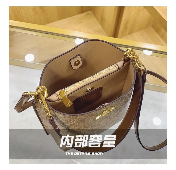 Hot women's handbag PU luxury fashion brand designer large capacity bucket classic shopping trip women's underarm bag