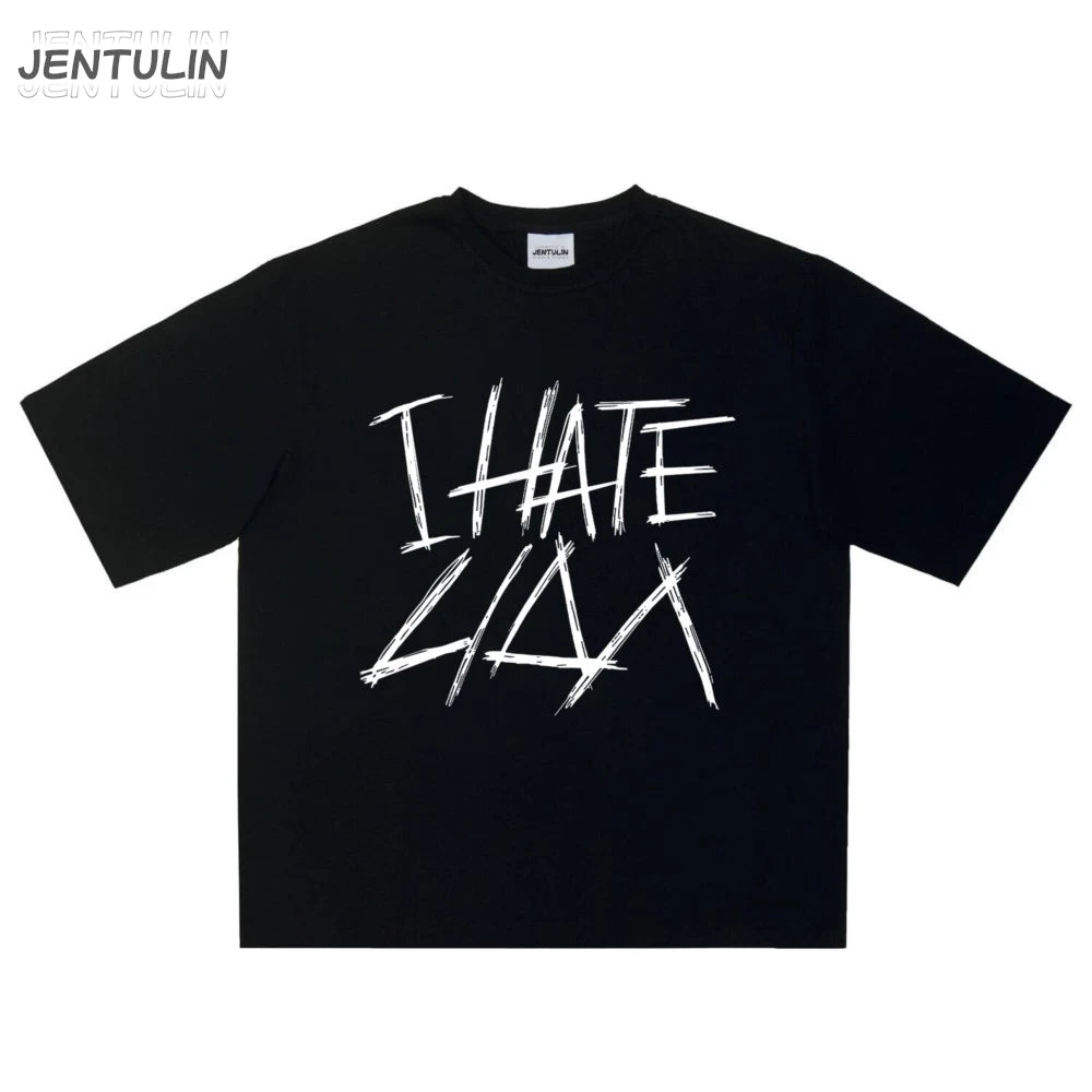 Oversized Men's Clothing Streetwear I HATE LIDA Print Hip Hop Korean Short Sleeve Y2k Tops Tee Cotton Graphic Unisex Tshirt Goth