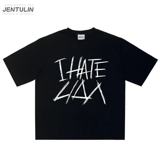 Oversized Men's Clothing Streetwear I HATE LIDA Print Hip Hop Korean Short Sleeve Y2k Tops Tee Cotton Graphic Unisex Tshirt Goth