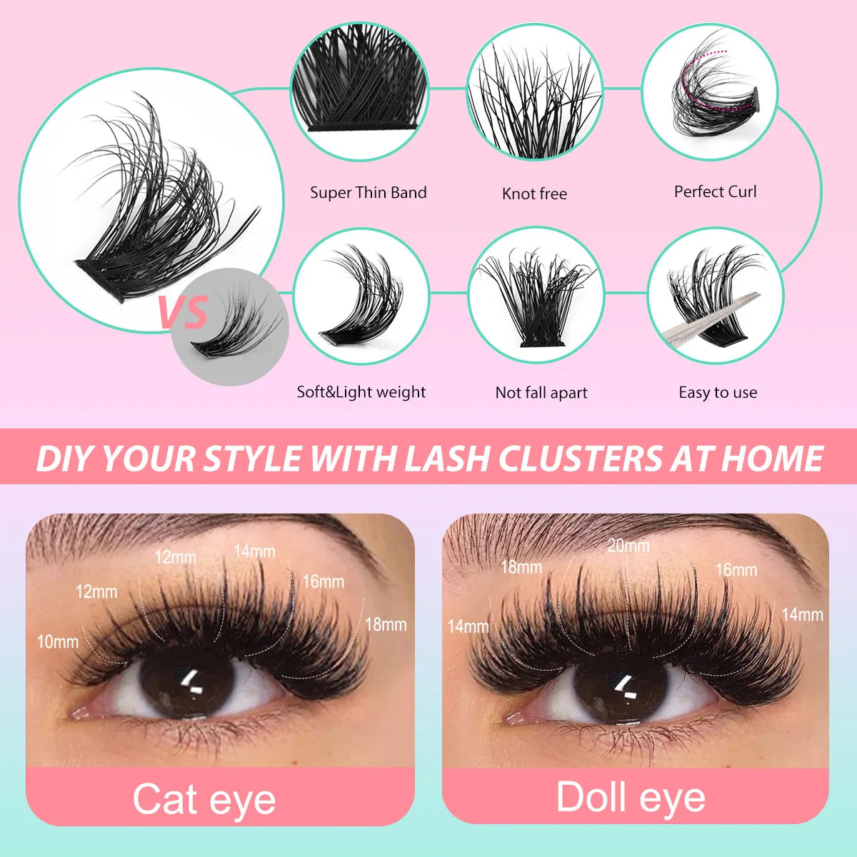 MIOFIA 5D Voluminous Thick Cluster Lashes 30D-150D 10-18mm Mixed Length Full Natural DIY Reusable Eyelash Extensions