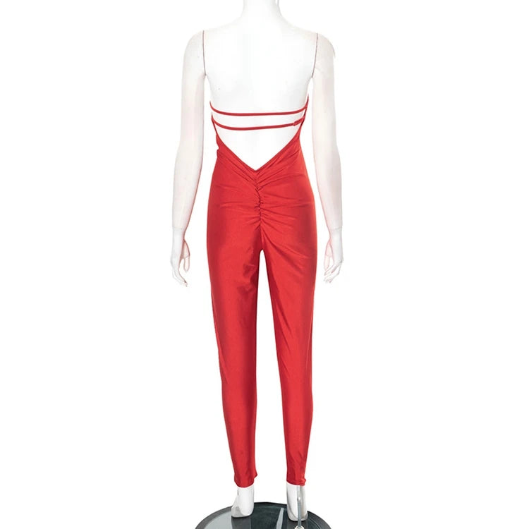 STYLISH LADY Strapless Backless Padded Jumpsuits 2025 Summer Solid Color Sexy Night Club Bodycon One Piece Overalls Streetwear