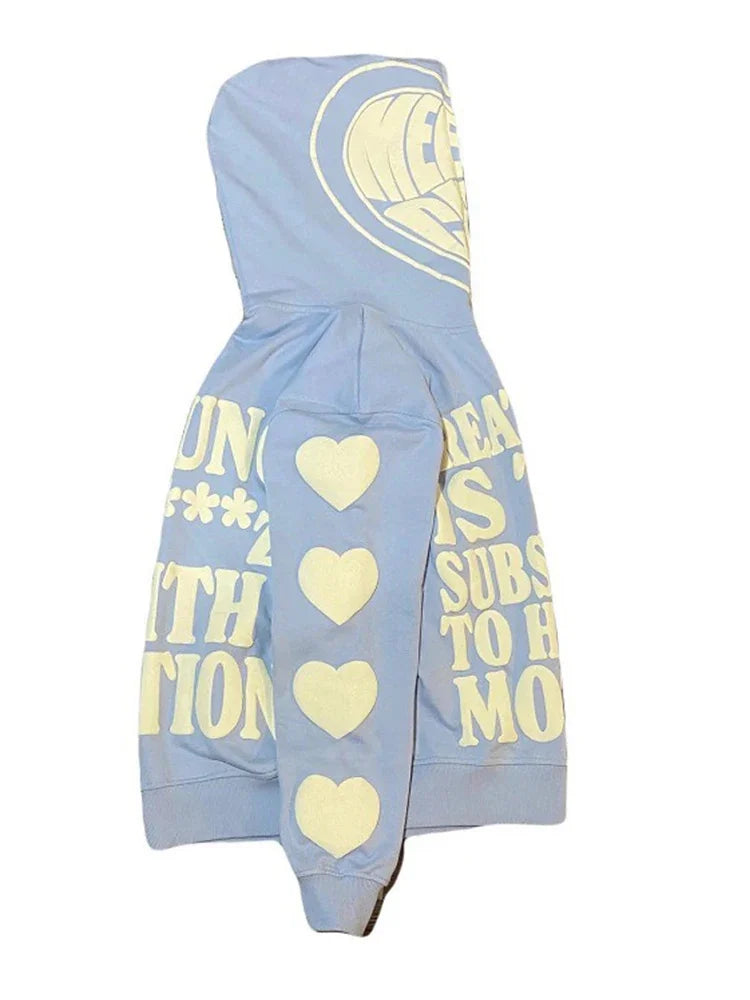 Y2K  Clothes  Foam Printed High Street Hip-Hop Loose Zipper Hoodie Men Gothic Harajuku Casual Street Oversized Sweatshirt Unisex